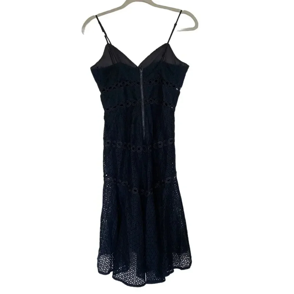 BARDOT Ariana Black Eyelet Crochet Lace Midi Dress Size 4 LBD Cocktail Party - Picture 3 of 9